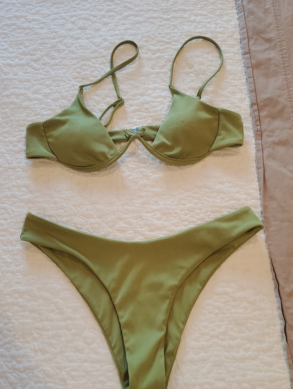Olive Green Ribbed Bikini Set - Women Swim Bikini